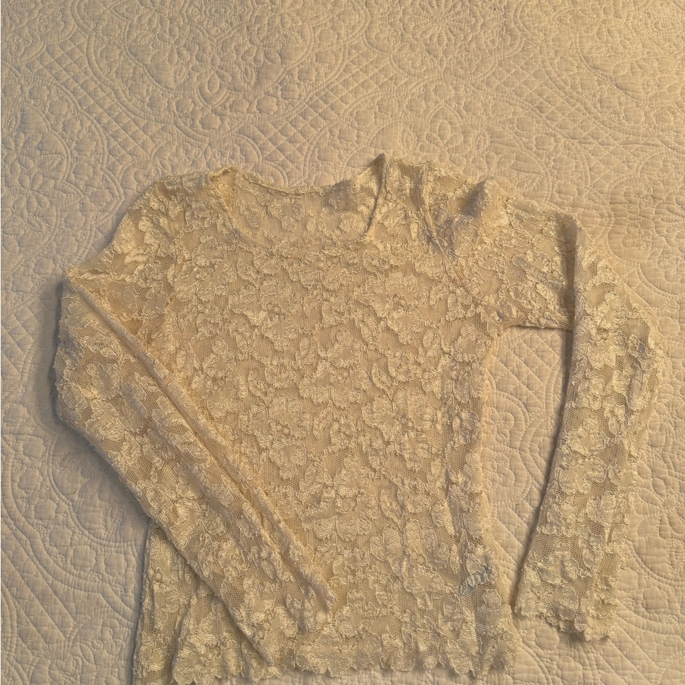 Hanky Panky cream colored lace sheer long sleeved shirt